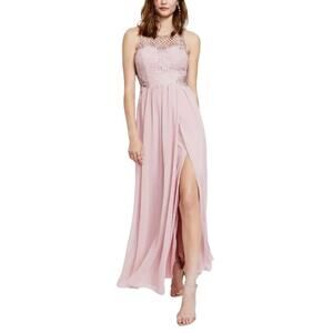 City Studio Macy's Pink Embellished Illusion Tulip Gown Juniors Size 5 High Slit